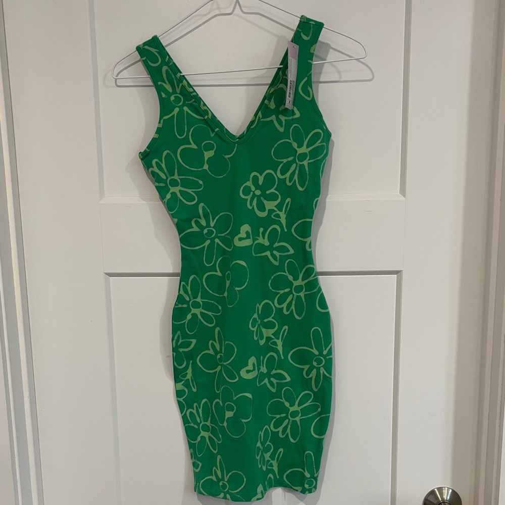 Mini Dress Jade Floral V‑Neck Bodycon